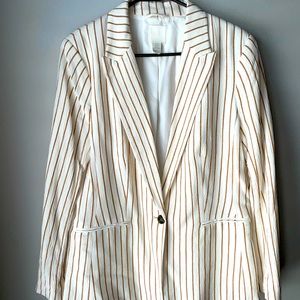 H&M blazer size 10 white with beige stripes single breasted jacket